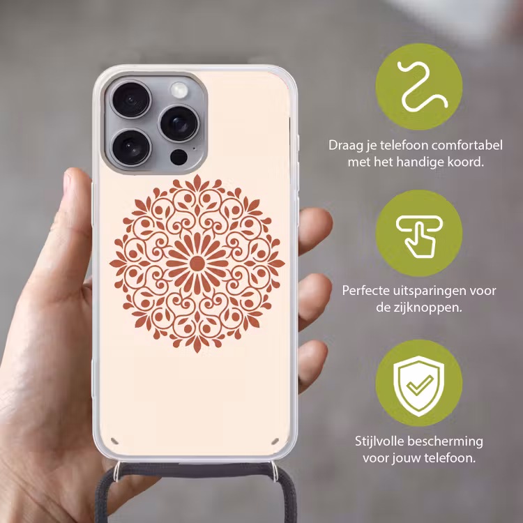 Telefoonhoesje met koord - Decoratie - Cirkel - Symmetrisch - Modern - Roodbruin — 4