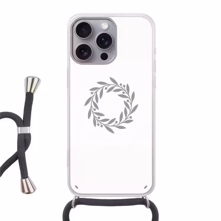 Telefoonhoesje met koord - Krans - Bladeren - Natuur - Minimalistisch - Grijs — 1