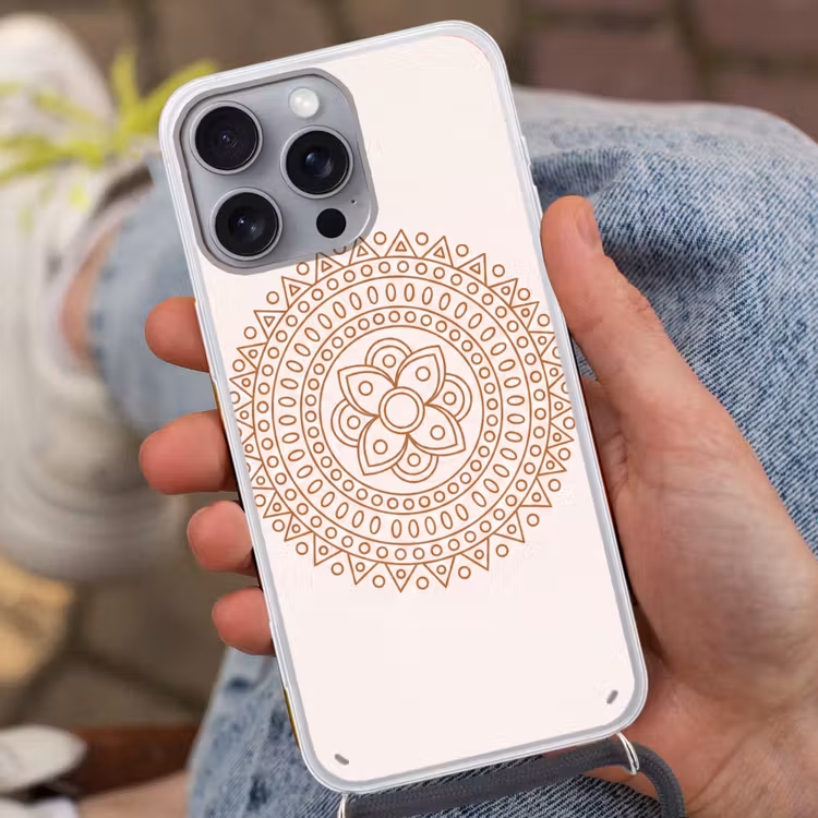 Telefoonhoesje met koord - Mandala - Geometrisch - Abstract - Oosters - Bruin — 2