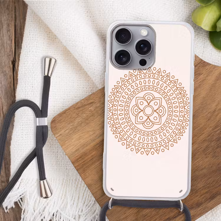 Telefoonhoesje met koord - Mandala - Geometrisch - Abstract - Oosters - Bruin — 3