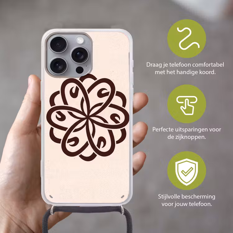Telefoonhoesje met koord - Patroon - Knoop - Abstract - Modern - Bruin — 4