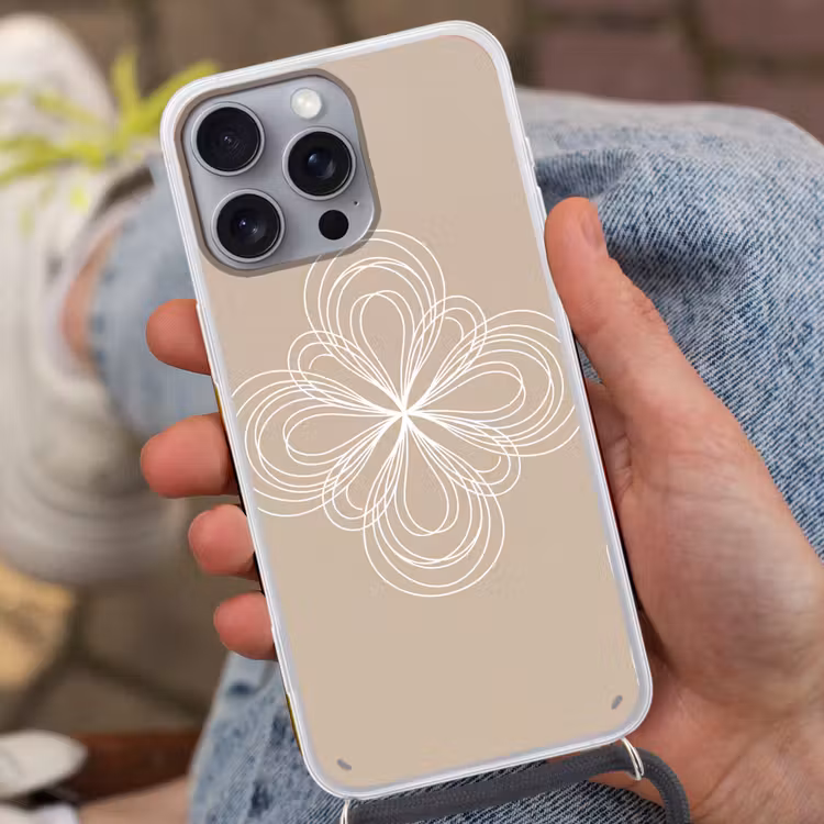 Telefoonhoesje met koord - Patroon - Lijnen - Abstract - Minimalistisch - Beige — 2