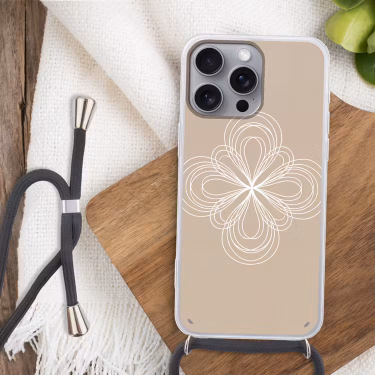 Telefoonhoesje met koord - Patroon - Lijnen - Abstract - Minimalistisch - Beige — 3