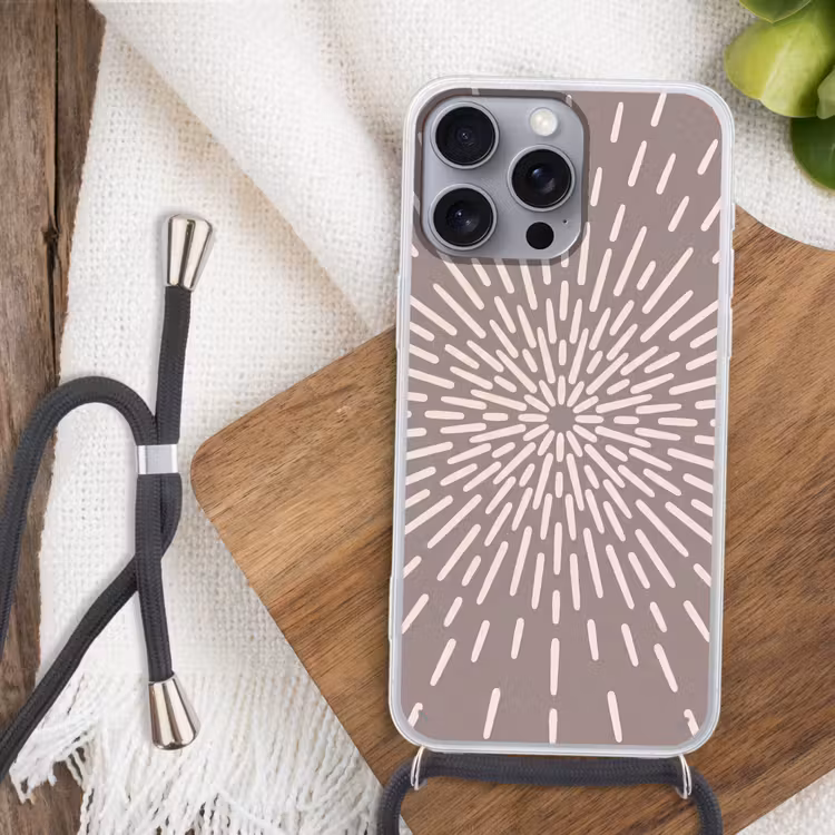 Telefoonhoesje met koord - Patroon - Stralen - Abstract - Modern - Grijs — 3