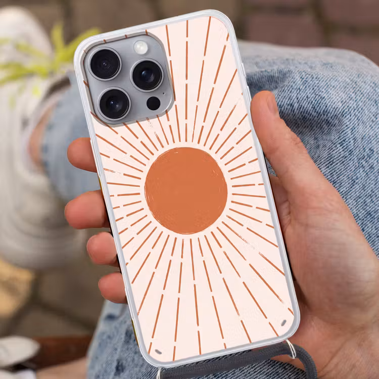 Telefoonhoesje met koord - Zon - Stralen - Abstract - Terracotta - Modern — 2