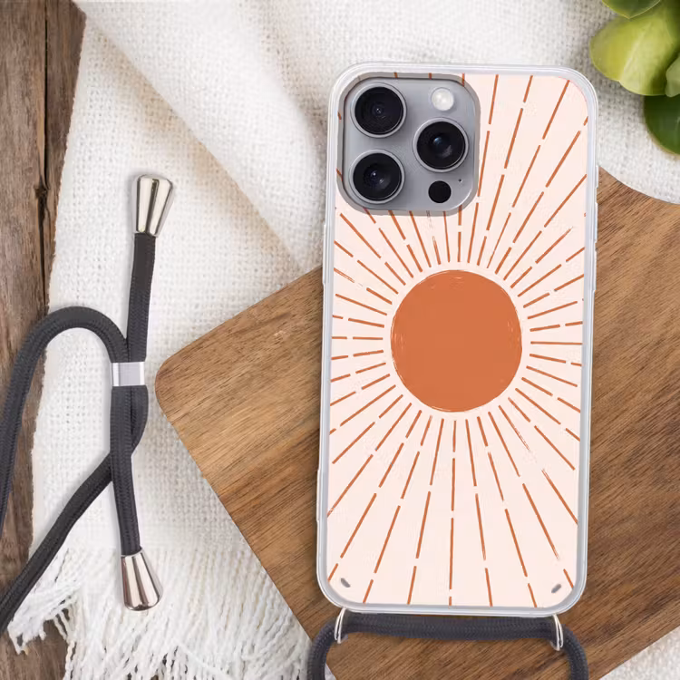 Telefoonhoesje met koord - Zon - Stralen - Abstract - Terracotta - Modern — 3