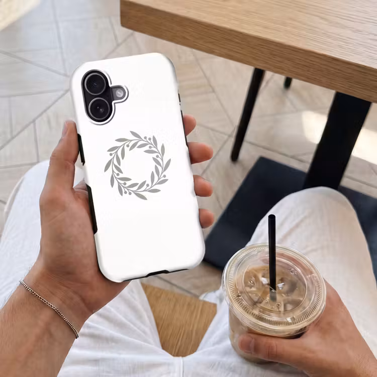 Telefoonhoesje Toughcase - Krans - Bladeren - Natuur - Minimalistisch - Grijs — 4
