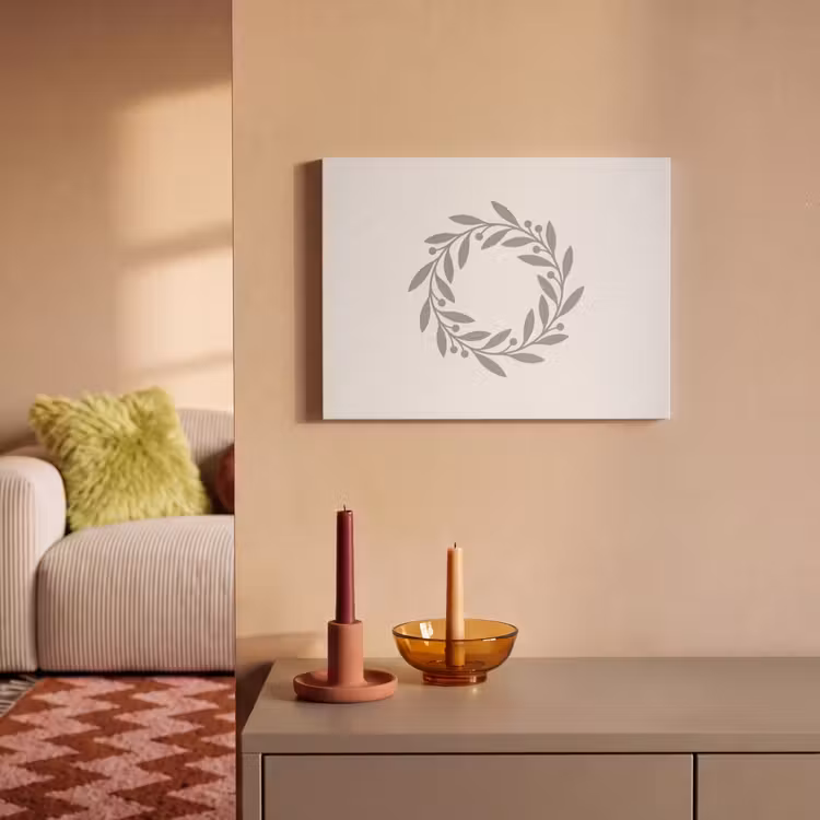Akoestisch schilderij - Krans - Bladeren - Natuur - Minimalistisch - Grijs — 2