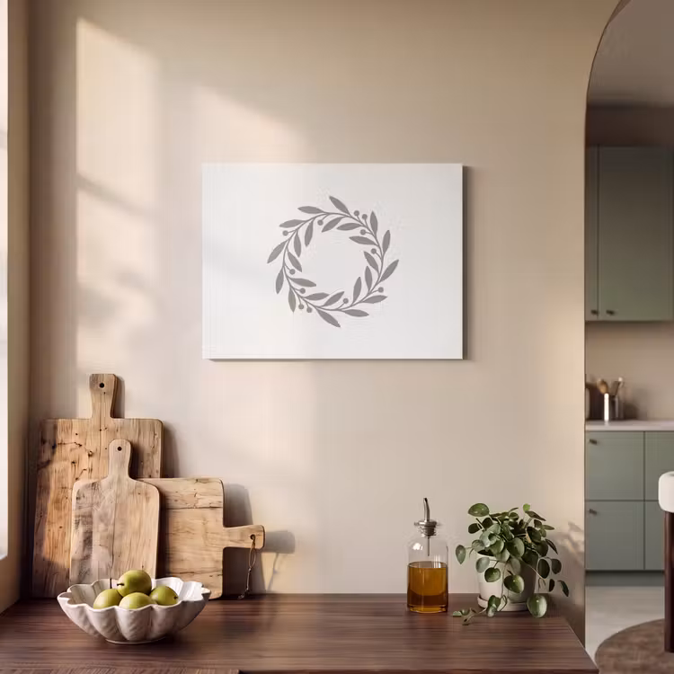 Akoestisch schilderij - Krans - Bladeren - Natuur - Minimalistisch - Grijs — 3