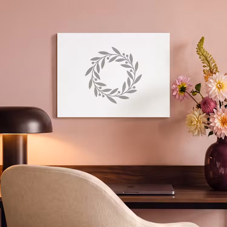 Akoestisch schilderij - Krans - Bladeren - Natuur - Minimalistisch - Grijs — 4