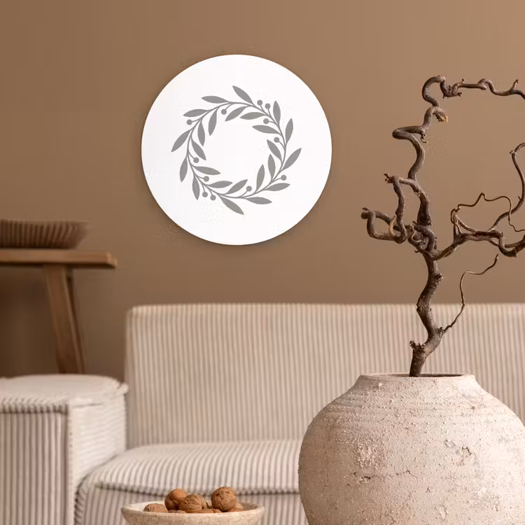 Muurcirkel glas - Krans - Bladeren - Natuur - Minimalistisch - Grijs — 2