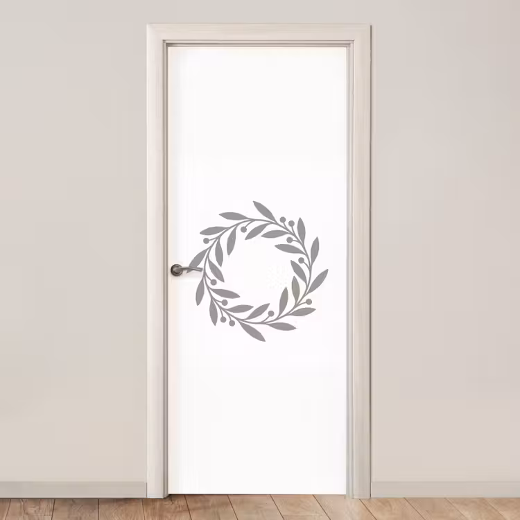 Deursticker - Krans - Bladeren - Natuur - Minimalistisch - Grijs — 1