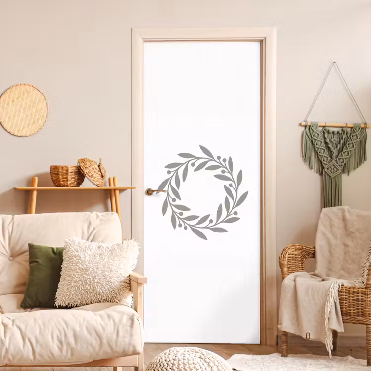 Deursticker - Krans - Bladeren - Natuur - Minimalistisch - Grijs — 4