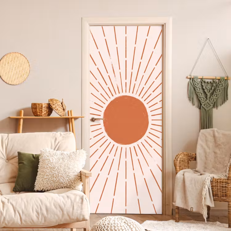 Deursticker - Zon - Stralen - Abstract - Terracotta - Modern — 4