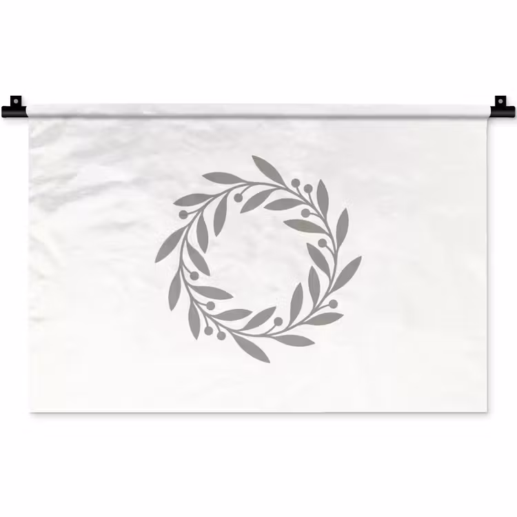 Wandkleed - Krans - Bladeren - Natuur - Minimalistisch - Grijs — 1