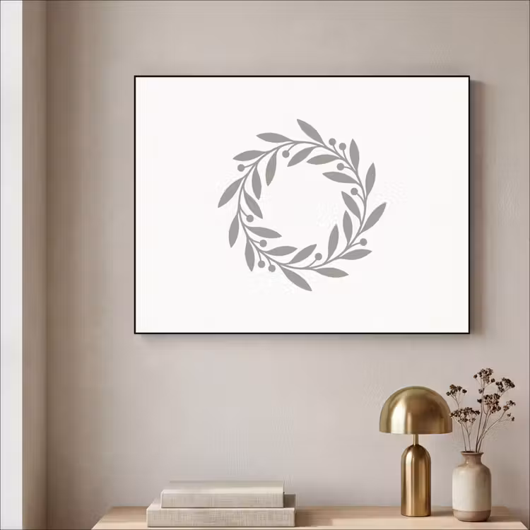 Art frame - Krans - Bladeren - Natuur - Minimalistisch - Grijs — 5