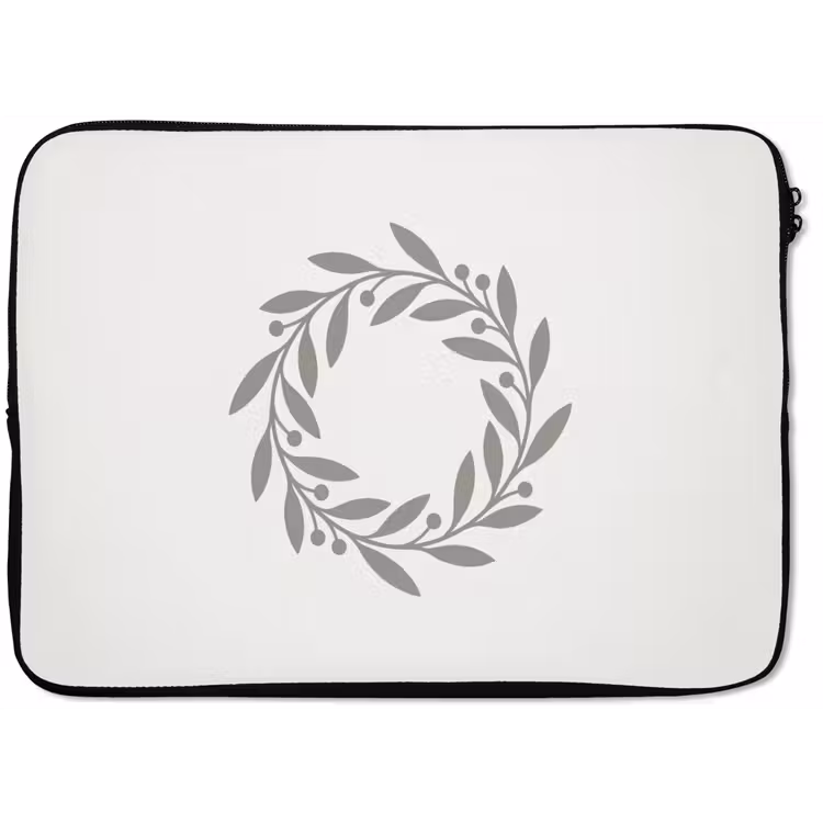 Laptophoes Krans - Bladeren - Natuur - Minimalistisch - Grijs — 1