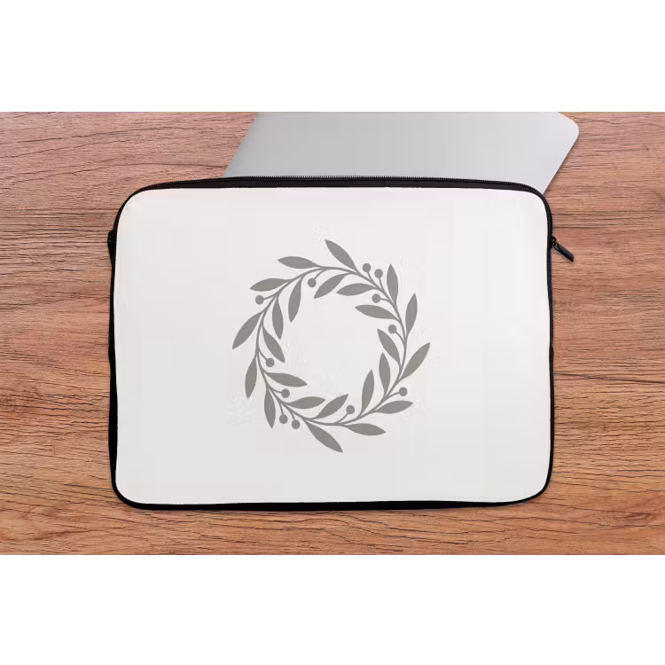 Laptophoes Krans - Bladeren - Natuur - Minimalistisch - Grijs — 2