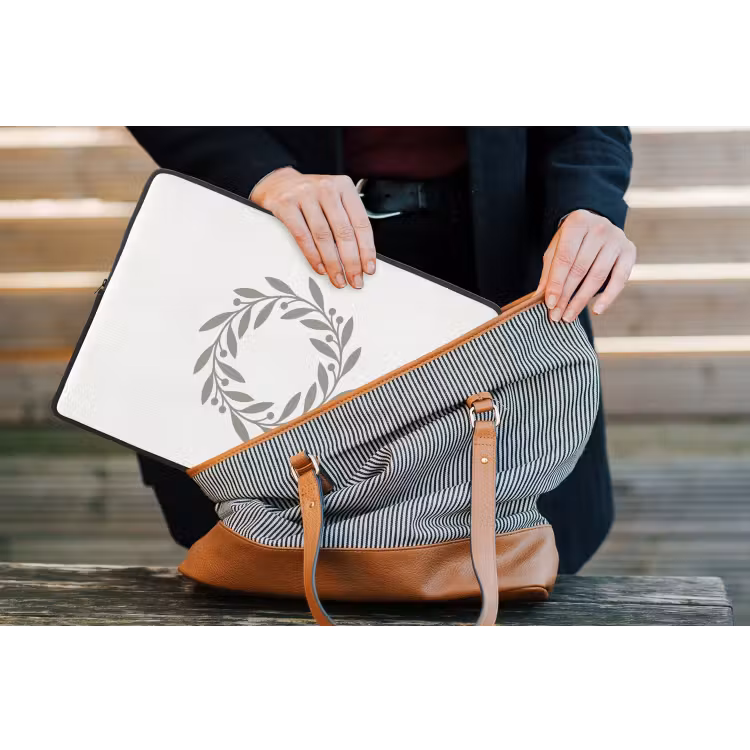 Laptophoes Krans - Bladeren - Natuur - Minimalistisch - Grijs — 4