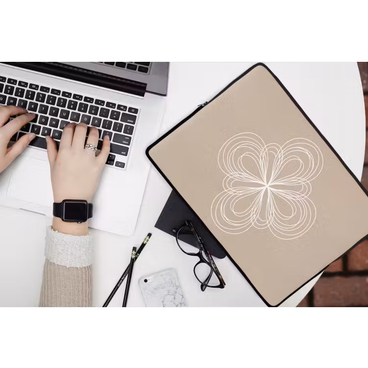 Laptophoes Patroon - Lijnen - Abstract - Minimalistisch - Beige — 3
