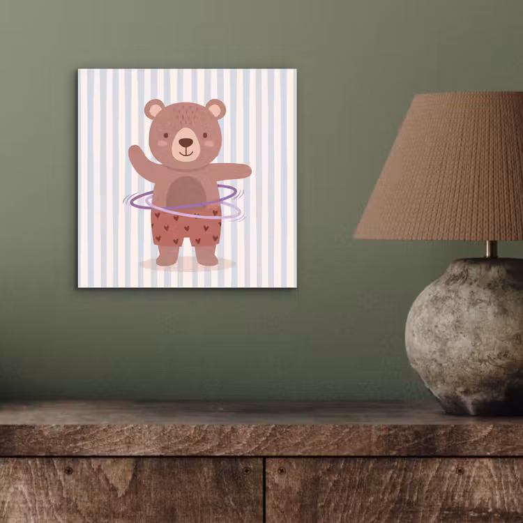 Aluminium schilderij - Beer - Hoepel - Kinderkamer - Illustratie - Bruin — 3