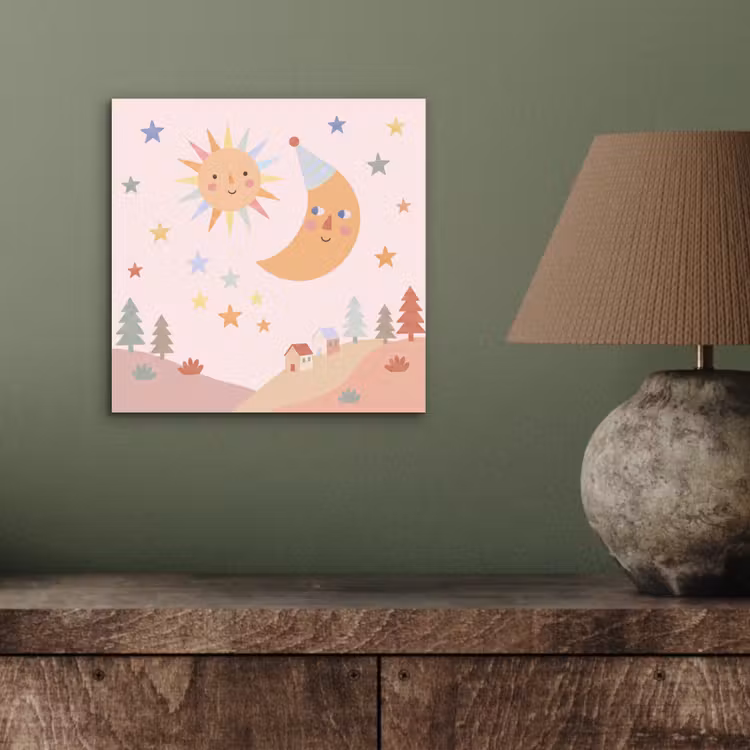 Aluminium schilderij - Zon - Maan - Sterren - Kinderkamer - Pastel — 3