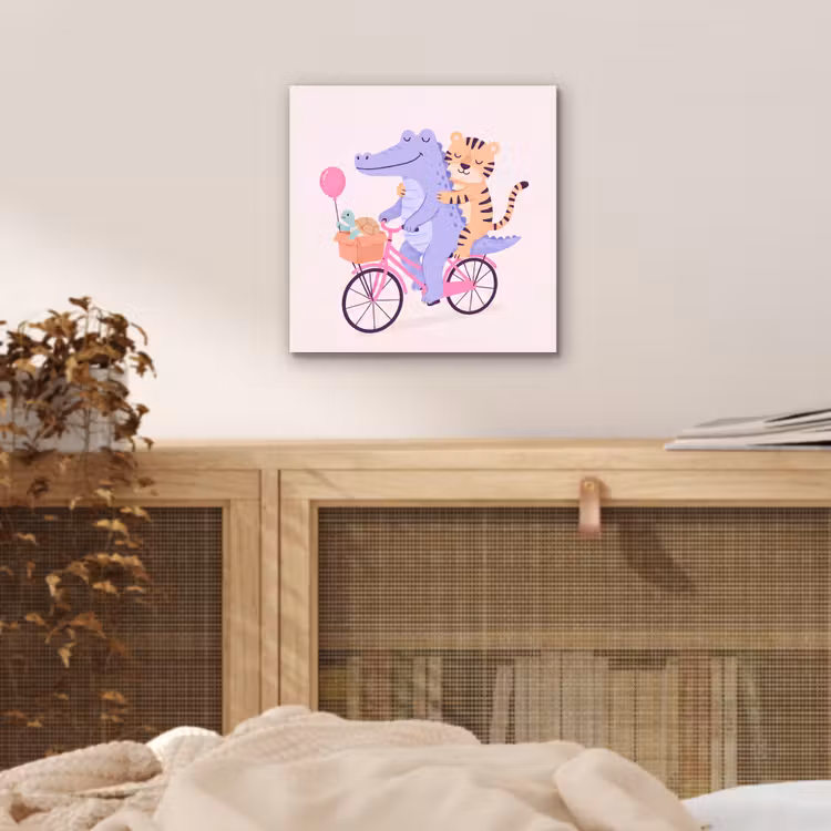 Aluminium schilderij - Dieren - Fiets - Vriendschap - Illustratie - Roze — 4