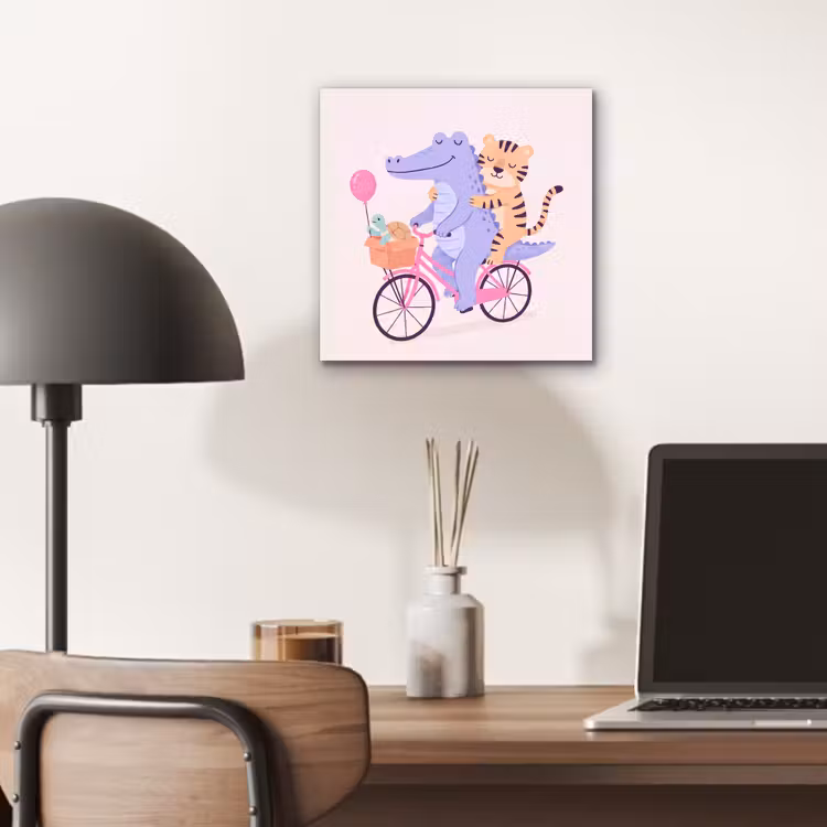 Aluminium schilderij - Dieren - Fiets - Vriendschap - Illustratie - Roze — 6