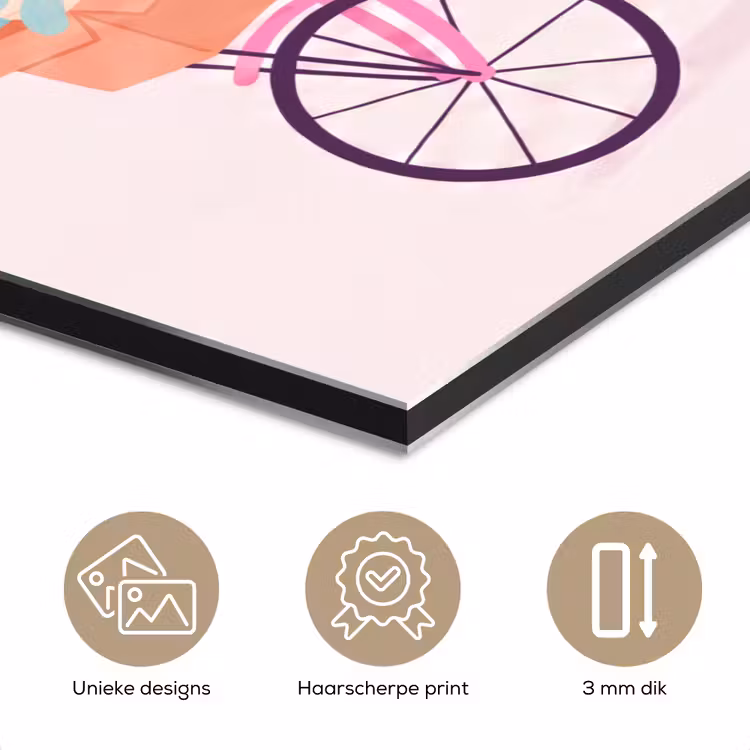 Aluminium schilderij - Dieren - Fiets - Vriendschap - Illustratie - Roze — 7