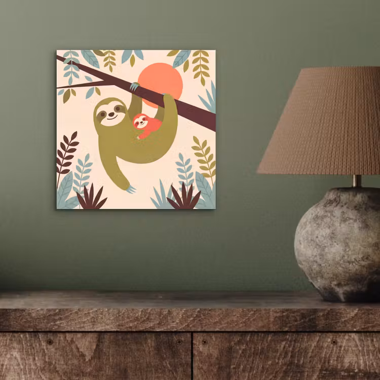 Aluminium schilderij - Dieren - Moeder - Baby - Natuur - Groen — 3