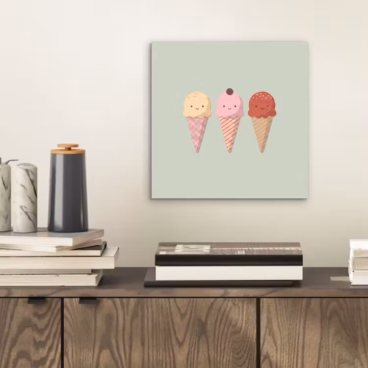 Aluminium schilderij - IJs - Hoorntjes - Eten - Illustratie - Vrolijk — 2