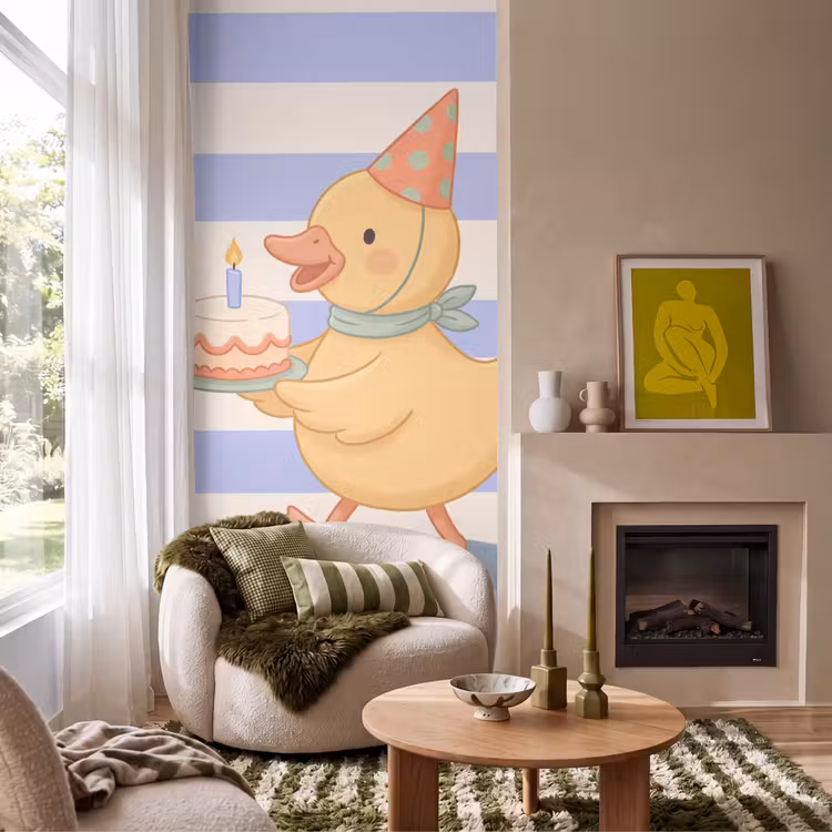 Behang - Vogel - Feest - Taart - Kinder - Illustratie — 1