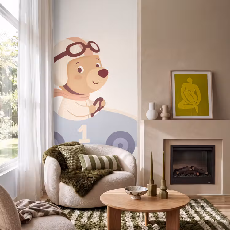Behang - Beer - Auto - Kinderkamer - Cartoon - Speels — 1