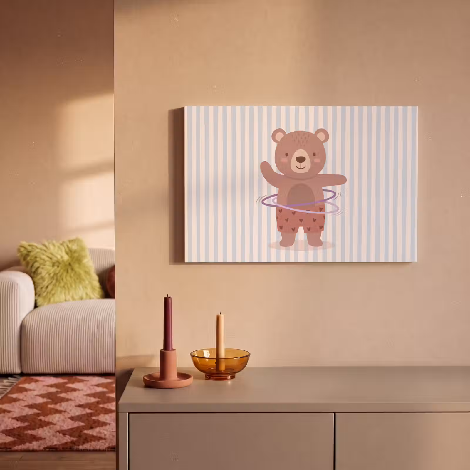 Canvas schilderij - Beer - Hoepel - Kinderkamer - Illustratie - Bruin — 1