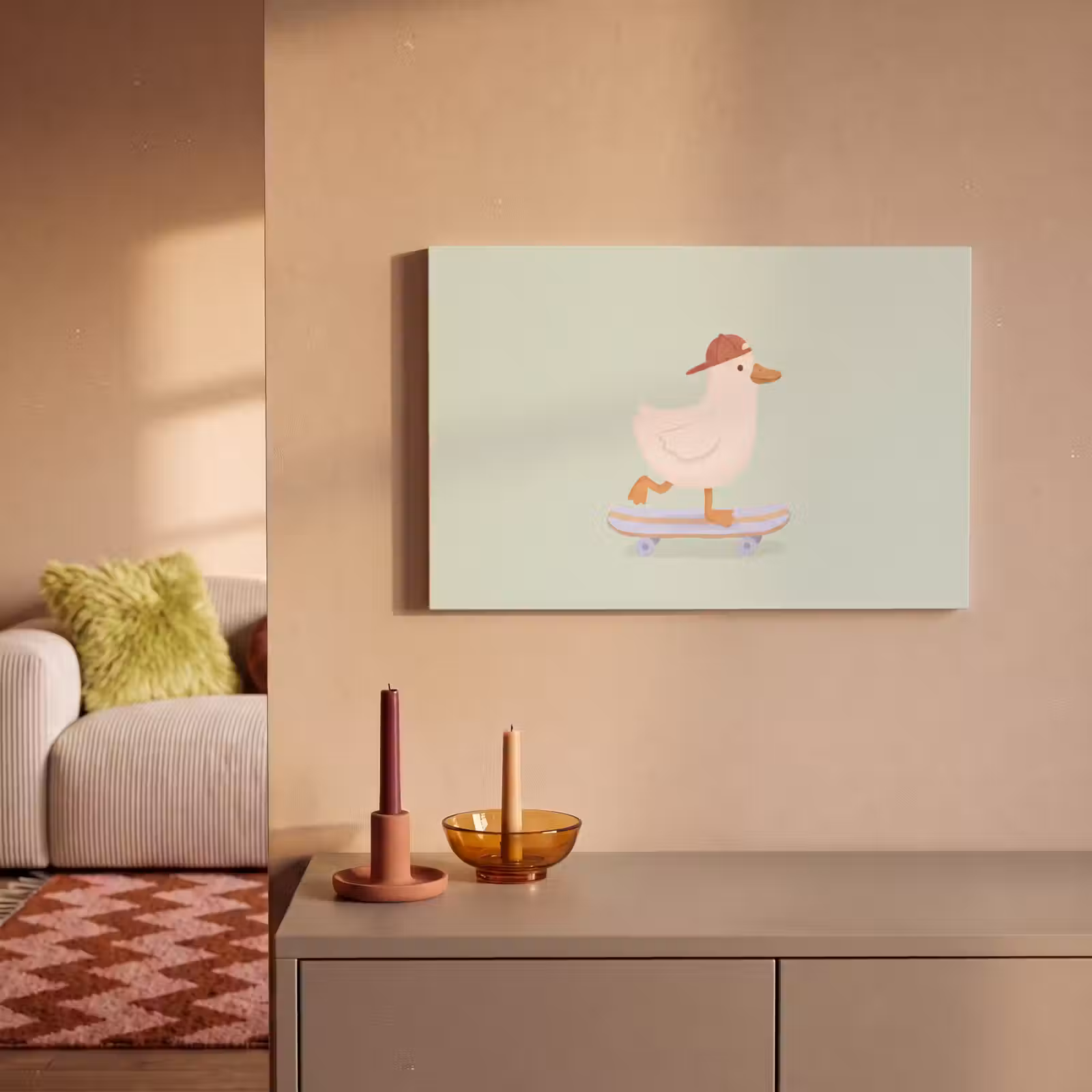 Canvas schilderij - Vogel - Skateboard - Dieren - Cartoon - Speels — 1