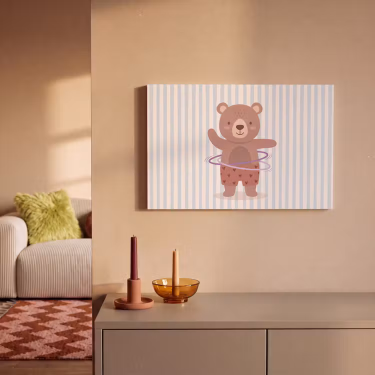 Canvas schilderij - Beer - Hoepel - Kinderkamer - Illustratie - Bruin — 1