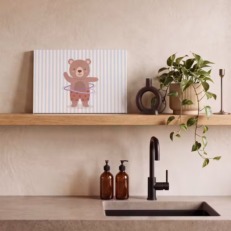 Canvas schilderij - Beer - Hoepel - Kinderkamer - Illustratie - Bruin — 2