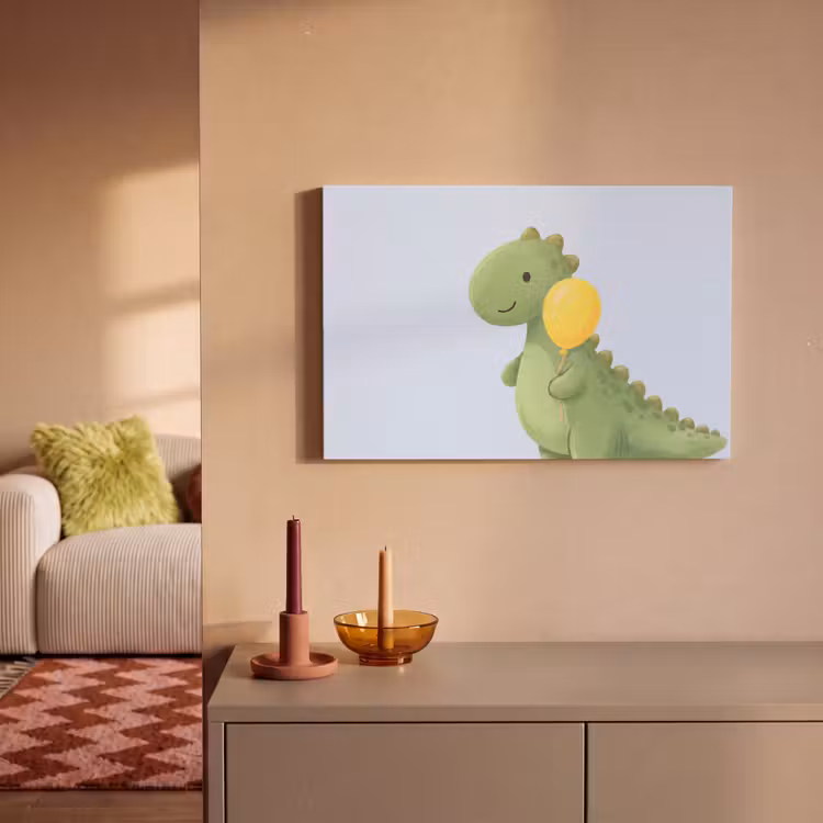 Canvas schilderij - Dinosaurus - Ballon - Kinderkamer - Illustratie - Groen — 1