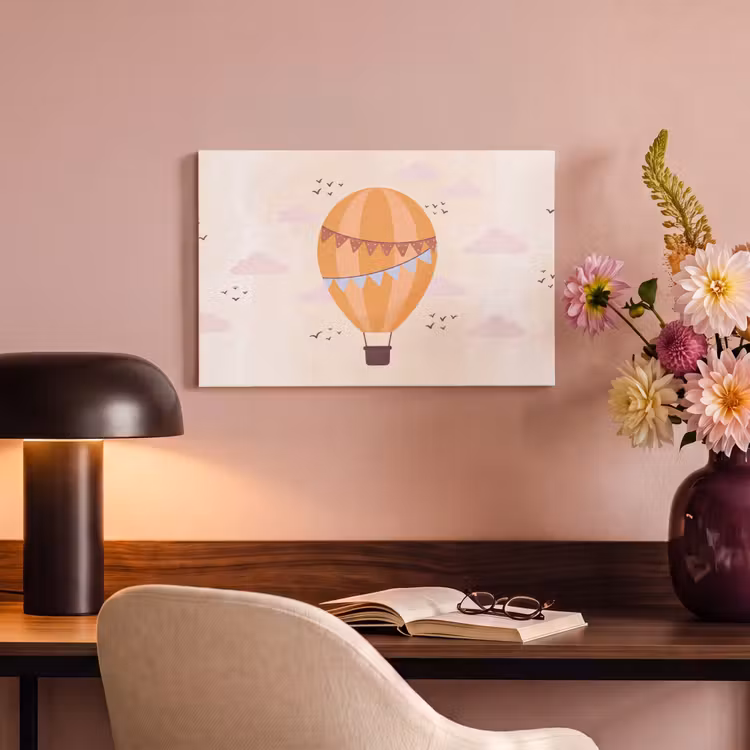 Canvas schilderij - Luchtballon - Slingers - Avontuur - Illustratie - Oranje — 3