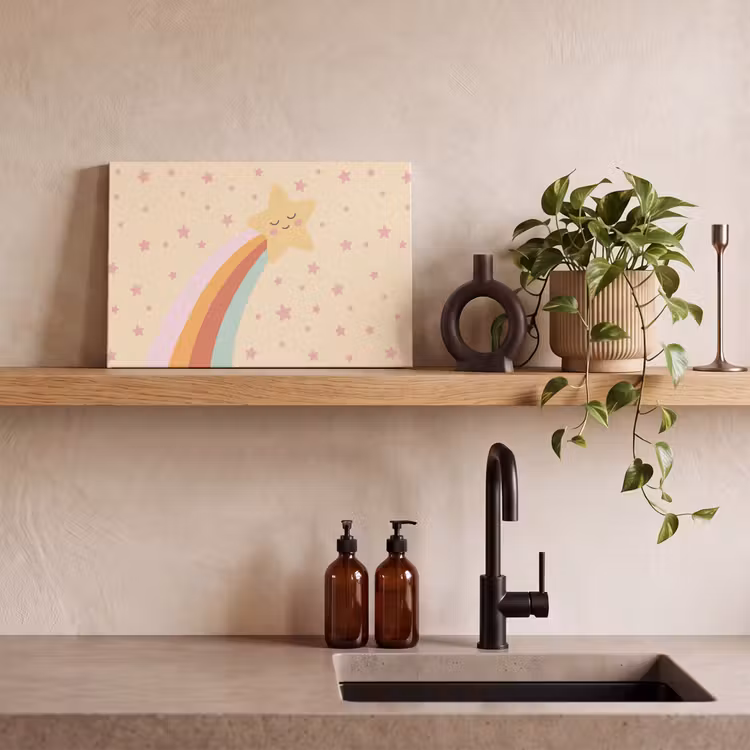 Canvas schilderij - Ster - Regenboog - Nacht - Illustratie - Pastel — 2