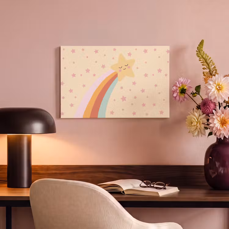 Canvas schilderij - Ster - Regenboog - Nacht - Illustratie - Pastel — 3