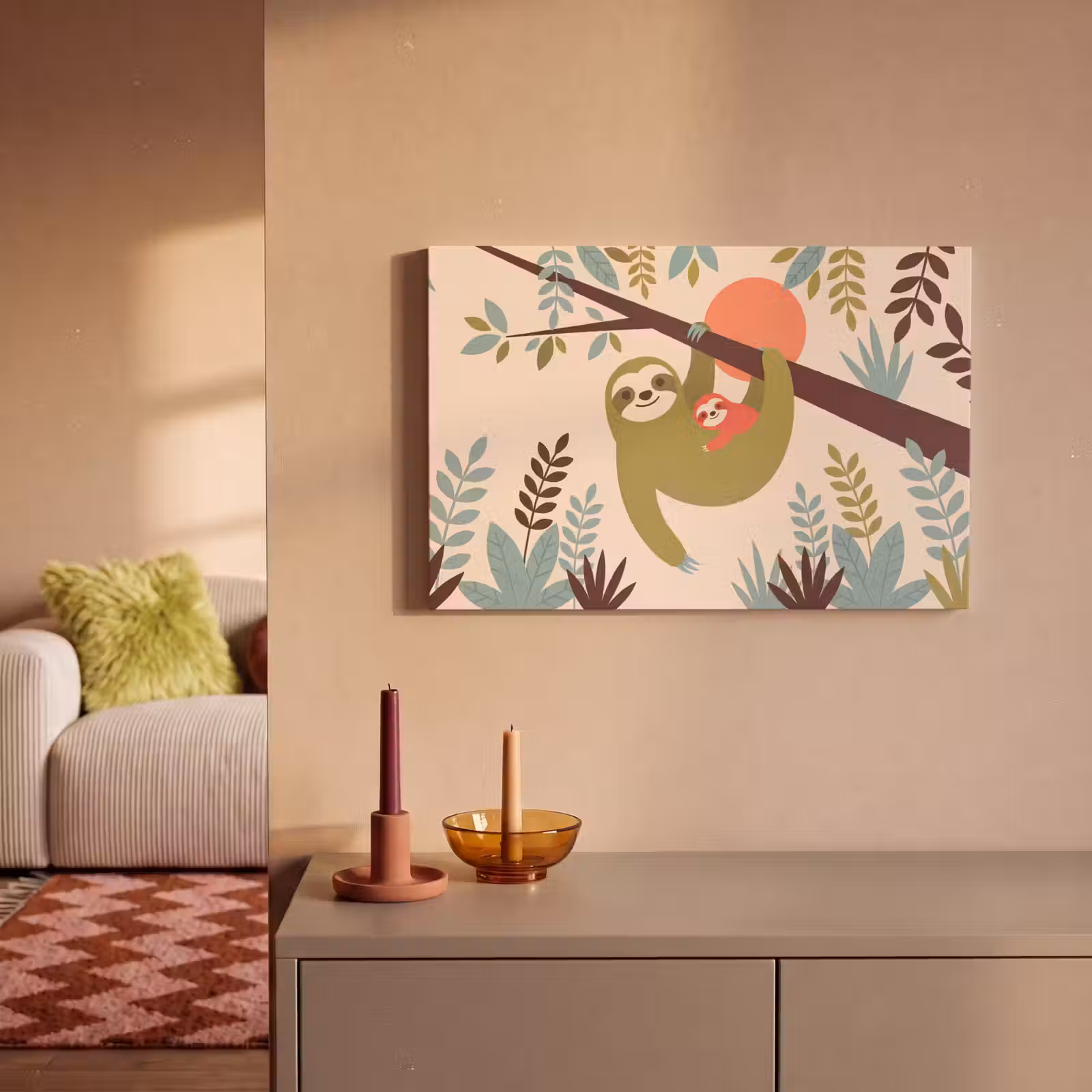 Canvas schilderij - Dieren - Moeder - Baby - Natuur - Groen — 1