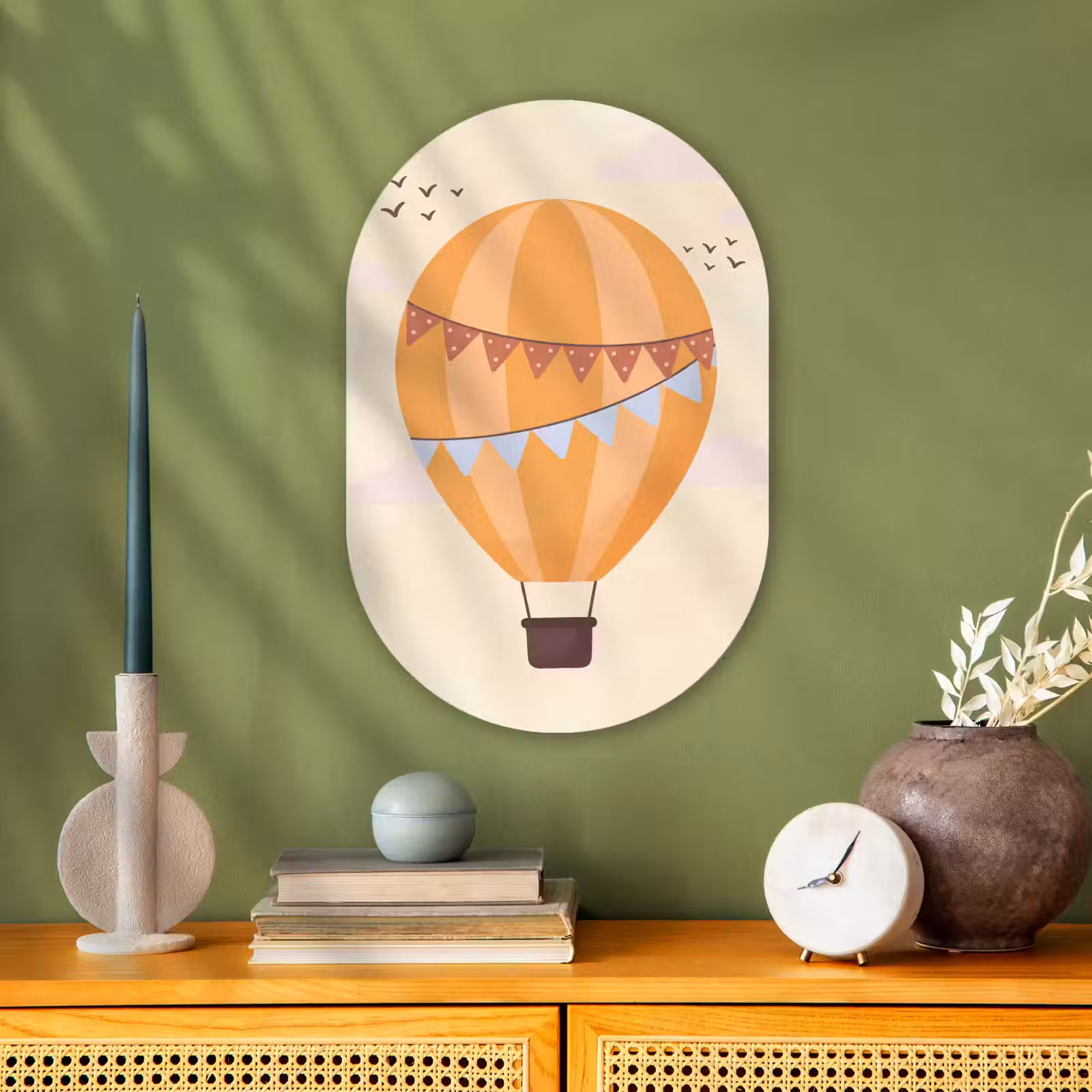 Muurovaal - Luchtballon - Slingers - Avontuur - Illustratie - Oranje — 1