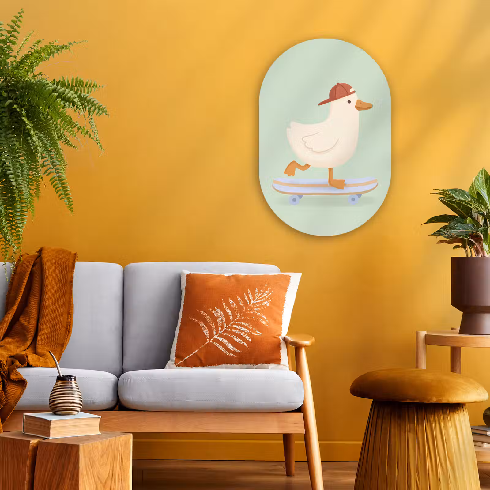 Muurovaal - Vogel - Skateboard - Dieren - Cartoon - Speels — 1