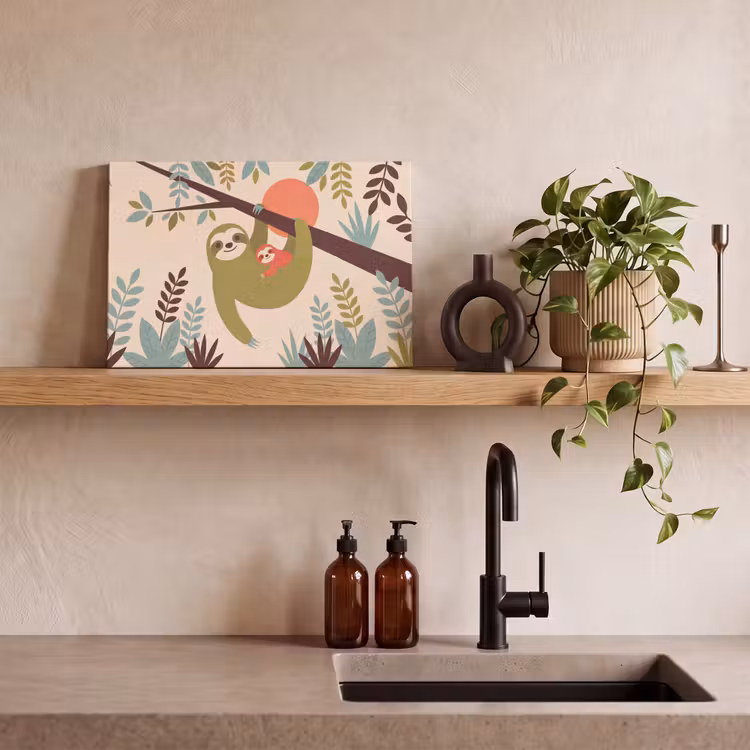 Canvas schilderij - Dieren - Moeder - Baby - Natuur - Groen — 2