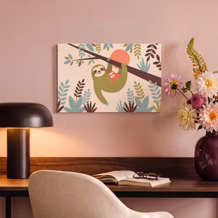Canvas schilderij - Dieren - Moeder - Baby - Natuur - Groen — 3