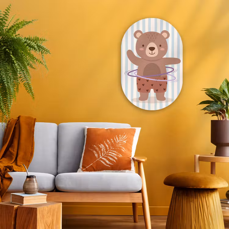 Muurovaal - Beer - Hoepel - Kinderkamer - Illustratie - Bruin — 1