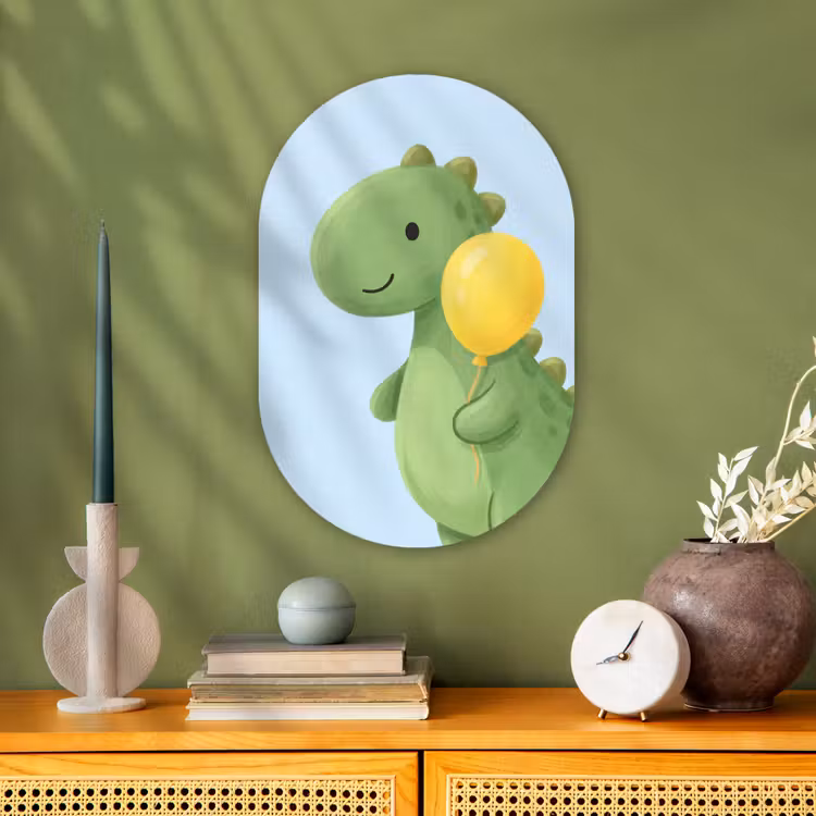 Muurovaal - Dinosaurus - Ballon - Kinderkamer - Illustratie - Groen — 1
