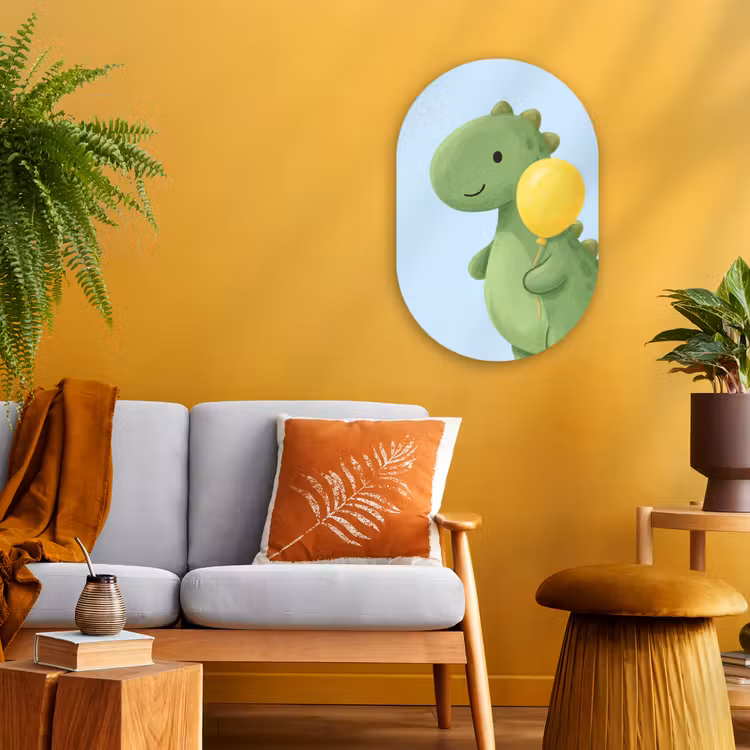 Muurovaal - Dinosaurus - Ballon - Kinderkamer - Illustratie - Groen — 2
