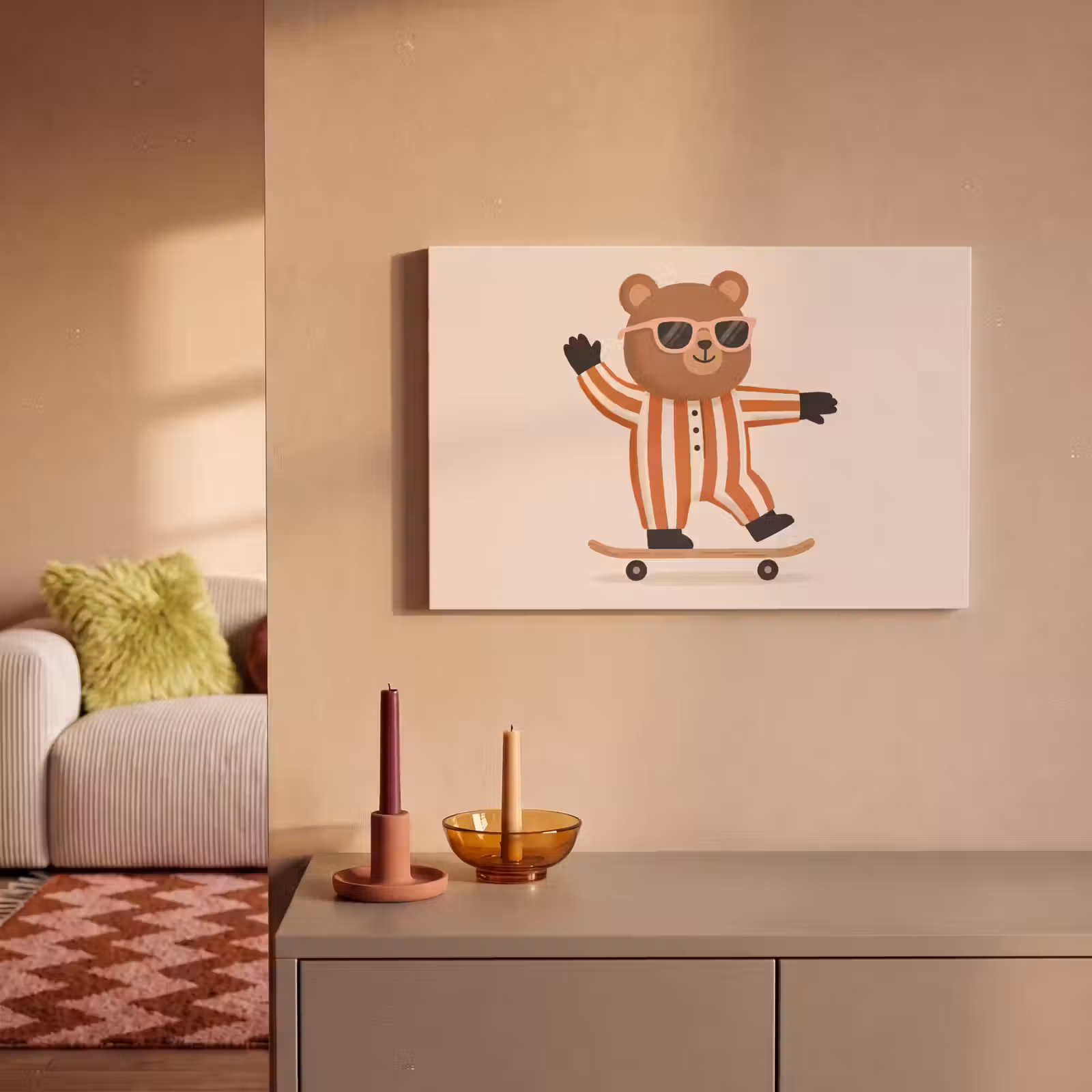 Canvas schilderij - Dieren - Skateboard - Spel - Cartoon - Roze — 1